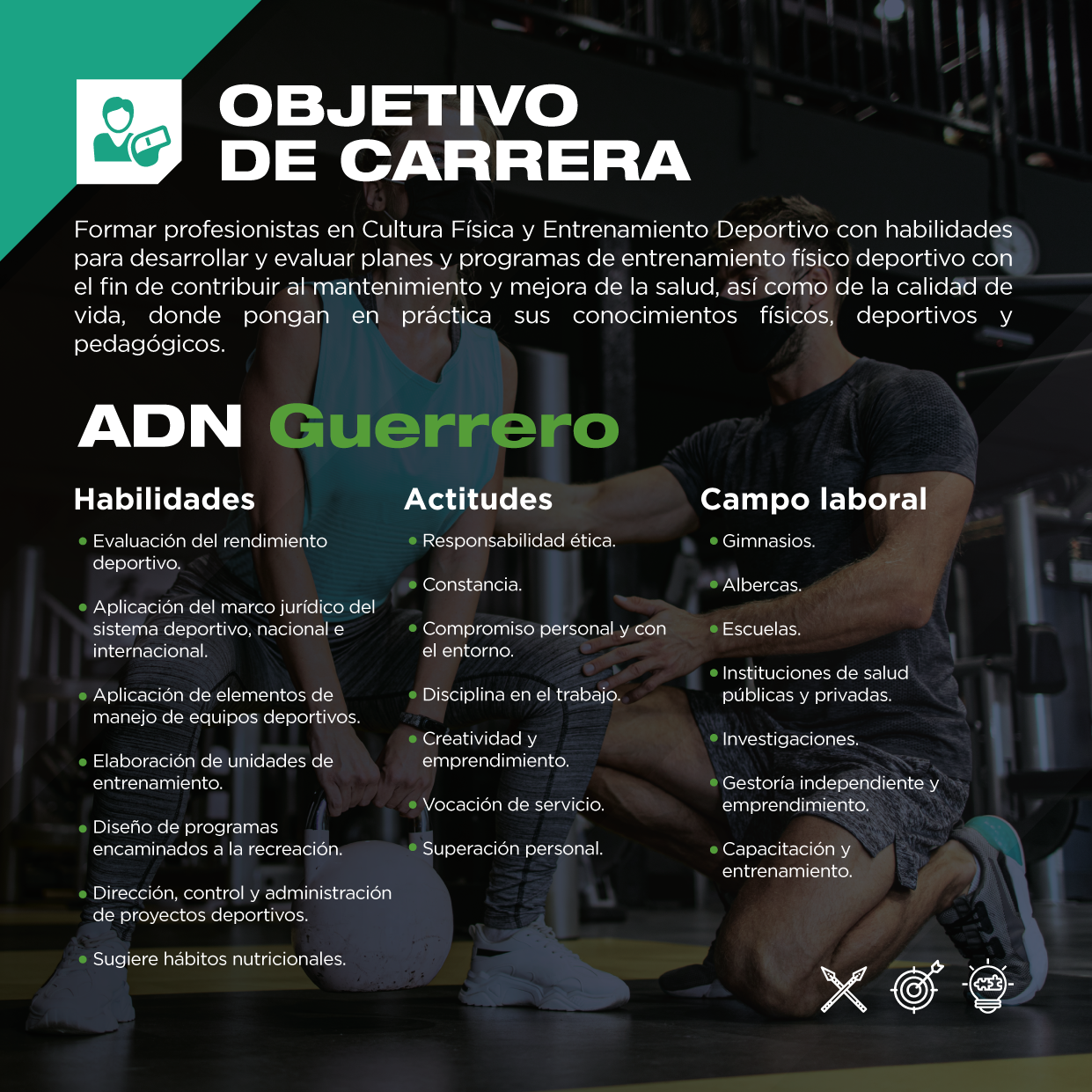 La licenciatura en Cultura Fisica te brindará grandes habilidades y actitudes para desenvolverse con profesionalismo en el campo laboral.